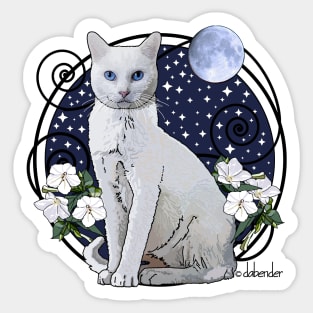 White Cat with Mirabilis in Moonlight Sticker